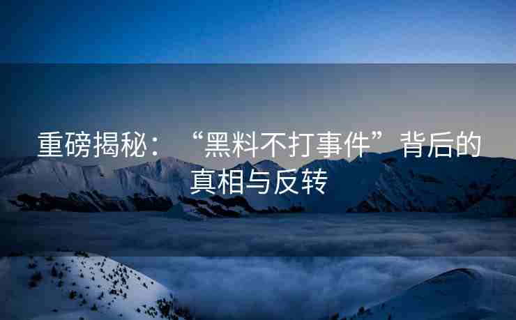 重磅揭秘：“黑料不打事件”背后的真相与反转