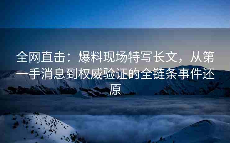 全网直击：爆料现场特写长文，从第一手消息到权威验证的全链条事件还原